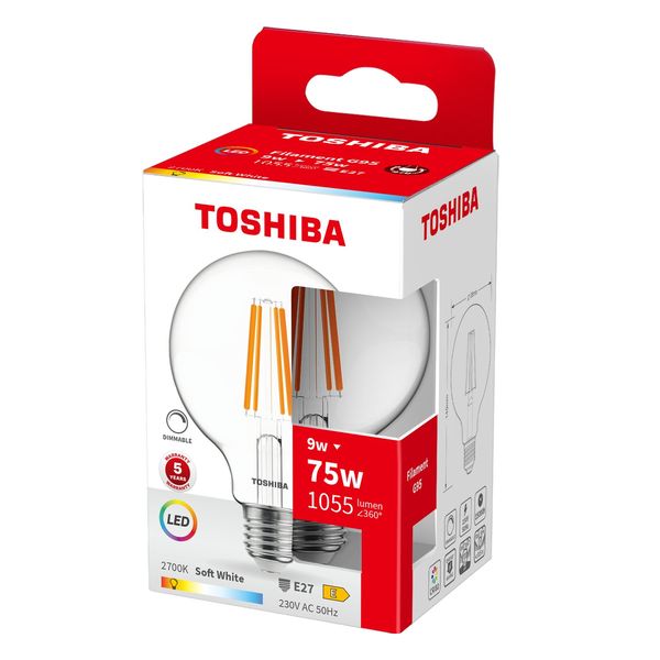 Toshiba LED Filament Globe Lampe dimmbar E27 9W 2700K 1055Lm wie 75W 4711112387168