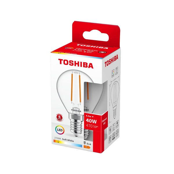 Toshiba LED Filament Tropfen Lampe E14 4.5W 2700K 470Lm wie 40W 4711112384365