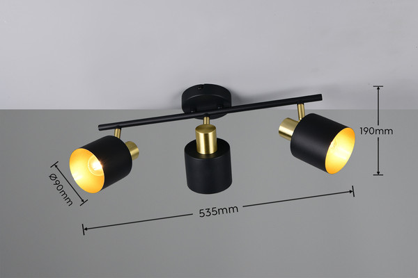 Trio 868800380 Eva E14 Strahler 3-fach Schwarz-Gold