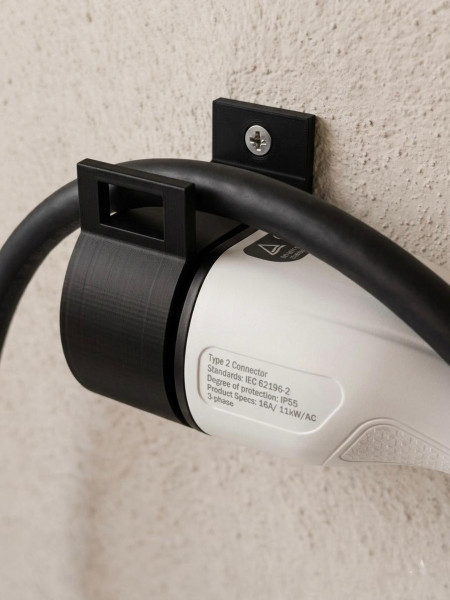 SOIXX Wandhalterung Typ 2  für EV Ladekabel, Schwarz, seitlich rechts, passend für alle Typ 2 Stecker nach DIN EN 62196-1