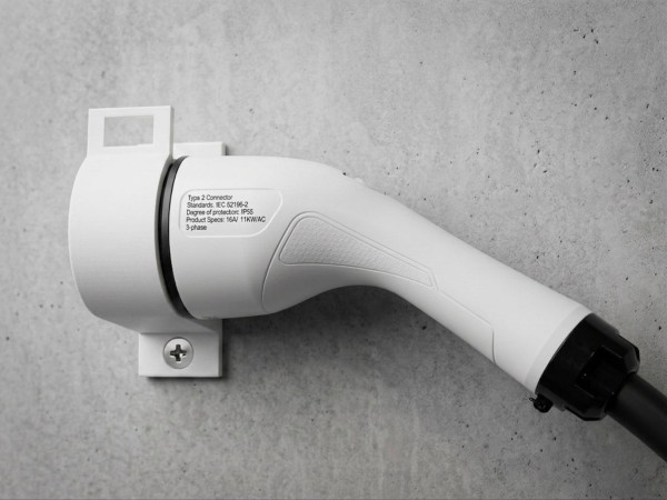 SOIXX Wandhalterung Typ 2  für EV Ladekabel, Weiß, seitlich rechts, passend für alle Typ 2 Stecker nach DIN EN 62196-1