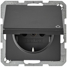 Berker 47516076 Steckdose Schuko mit Klappdeckel u. erh.BS Q.x anthrazit. samt