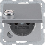 Berker 47636084 Schuko Steckdose m. Steckklemme.Klappd..Schloss. Q.1.alu matt.lackiert
