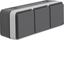 Berker 47733515 Steckdose Schuko 3fach waagerecht mit Klappdeckel AP. W.1. grau