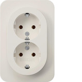 Berker 47742089 Doppelsteckdose Schuko mit Abdeckplatte. Berker R.1. polarweiß glänzend