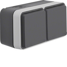 Berker 47843515 Steckdose Schuko 2fach waagerecht mit Klappdeckel AP W.1 grau