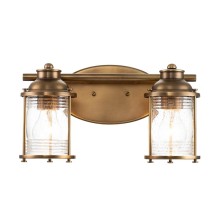 Elstead Ashland Bay Wandleuchte E27 2-fach Naturmessing Klar gerippt IP44