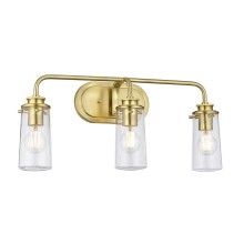 Elstead Braelyn Wandleuchte E27 3-fach Gebürstetes Messing Klar IP44