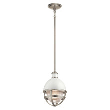 Elstead Tollis Hängeleuchte E27 32cm Gebürstetes Nickel und weiß Klar gerippt