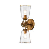 Elstead Staring Wandleuchte E27 2-fach Gebeiztes Gold Klar