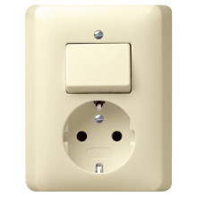 Gira 017601 Kombi Aus-Wechselschalter/SCHUKO Vollplatte Standard 55 Cremeweiß