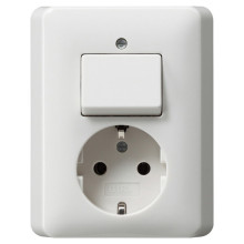 Gira 017603 Kombi Aus-Wechselschalter/SCHUKO Vollplatte Standard 55 Reinweiß