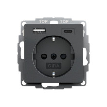 Gira 245928 SCHUKO SP USB-Spannungsversorgung 2-fach Typ A/C System 55 Anthrazit