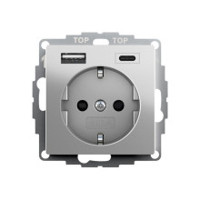Gira 2459600 SCHUKO SP USB-Spannungsversorgung 2-fach Typ A/C System 55 Edelstahl(lack.)