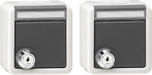 Gira 456030 Set 2x SCHUKO KD Schloss gleich + Beschriftungsfeld WG AP Grau