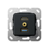 Gira 568010 HDMI USB 3.0 A M-Klinke Kpl. K-poligeitsche Einsatz Schwarz m