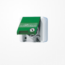 Jung 820GNNAWSLEB SCHUKO-Steckdose, 16 A 250 V ~ mit E-Bike-Ladesymbol, mit Schriftfeld, Klappdeckel, mit Sicherheitsschloss, IP 44, WG 800
