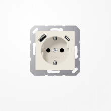 Jung A1520-15CA SCHUKO-Steckdose 16 A, mit USB-Ladegerät 1xTyp A + 1xTyp C, SAFETY+, Serie AS, weiß