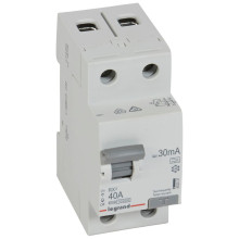 Legrand RX3 Fehlerstromschutzschalter 40A, 2-polig, 30mA, Typ A, 230 VAC, 2 TE, FI-Schutzschalter, RCCB, für DIN Hutprofilschiene EN 60715, 402037