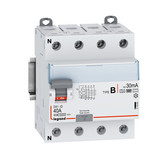 Legrand DX3 Fehlerstromschutzschalter 40A, 4-polig, 30mA, Typ B, 400VAC, N-links, 4TE, B-Charakteristik, allstromsensitiv, In 40A, 411966