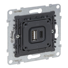 Legrand SEANO 2-fach USB-Ladesteckdosen-Einsatz, 1x-Typ A und 1x Typ-C Ladestrom: 3A bei 5V bei einem Gerät, 1,5A bei gleichzeitigem Laden, 765027