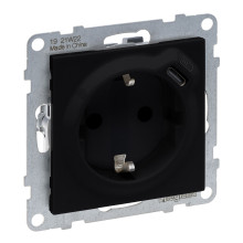 Legrand SEANO 2 in 1 Steckdose, USB Typ C-Kombinationssteckdose, mit erhöhtem Berührungsschutz, Steckklemmen, 16A, Schwarz, 765326
