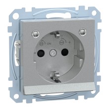 Merten MEG2304-0460 Schutzkontakt-Steckdose mit Lichtauslass und LED-Beleuchtungs-Modul, Berührungsschutz, Steckklemmen, aluminium, System M