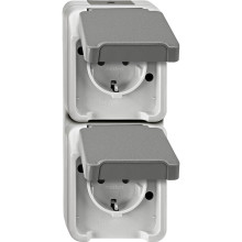Merten MEG2328-8029 Schutzkontakt-Doppel-Steckdose, senkrecht angeordnet mit BRS, lichtgrau, AQUASTAR