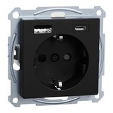 Merten MEG2367-0403 Schutzkontakt Steckdose mit USB Ladegerät, schwarz matt, System M