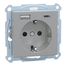 Merten MEG2367-0460 Schutzkontakt Steckdose mit USB Ladegerät Aluminium System M
