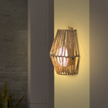 NewGarden SISINE LED kabellose Wandleuchte Naturfaser 25cm dimmbar + Controller Innen & Außen IP54
