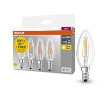4er-Pack OSRAM LED Kerze E14 Base Classic Filament B40 4W 470lm Warmweiss 2700K wie 40W 4099854122088