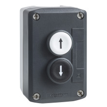 Schneider Electric XALD222E Aufbaugehäuse, Harmony XALD, Kunststoff, dunkelgrau, 2 Drucktaster, weiß, schwarz, Pfeile Auf-Ab, 22mm, 2S+2Ö