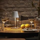 SIGOR Akku-Tischleuchte Nuindie mini 25cm silberfarben 2,2W FlexMood 2200K/2700K IP54 Ra85 dimmbar